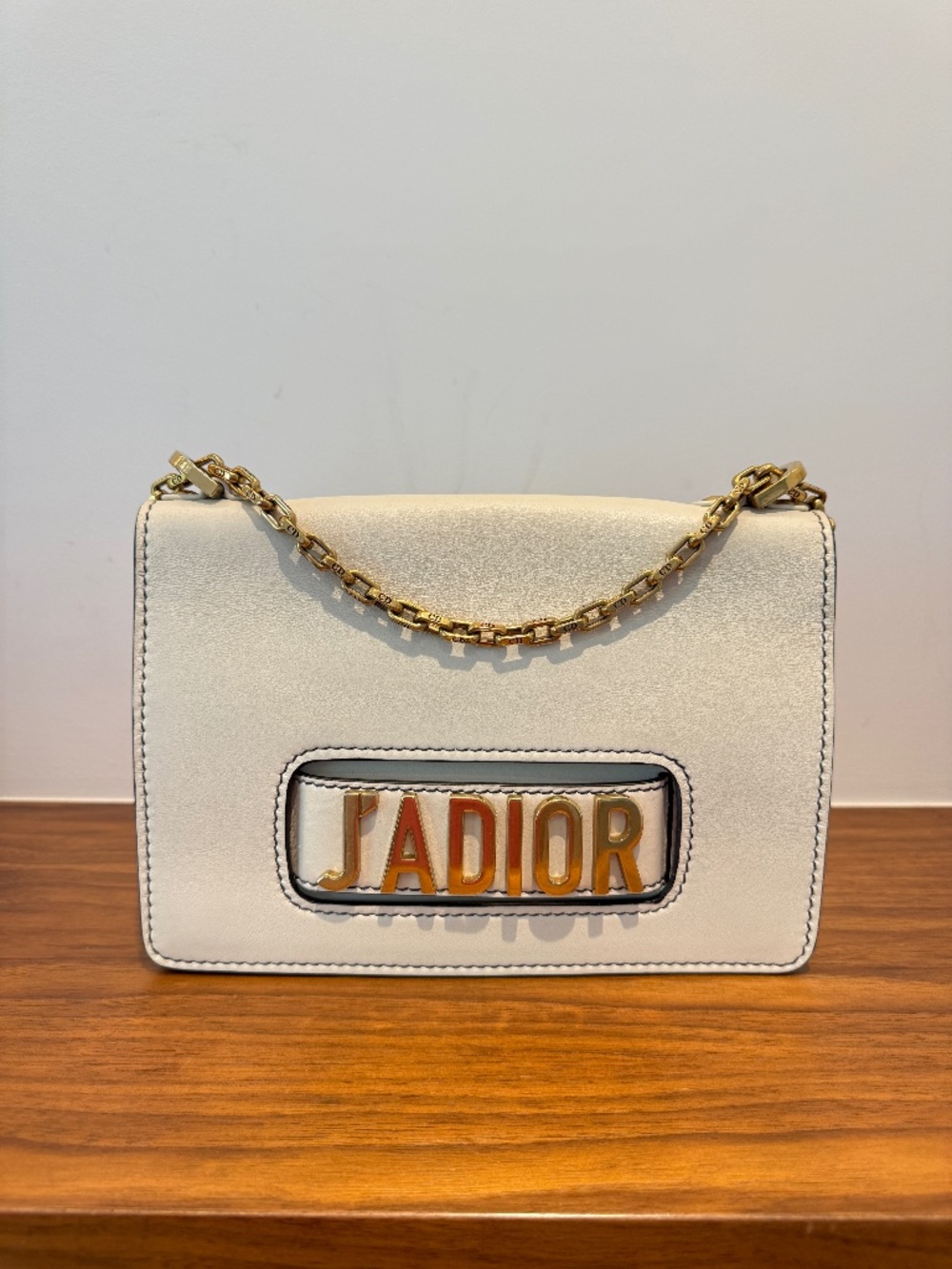 Dior J'Adoir Calfskin J'Adior Chain Flap Bag White & Gold Pre-Owned
